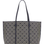 Tory Burch PERRY T MONOGRAM TOTE Blue with Logo Cotton Women Blu Polyester Bags - Women