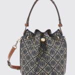 TORY BURCH T Monogram Mini Jacquard Canvas Bucket Bag with Drawstring