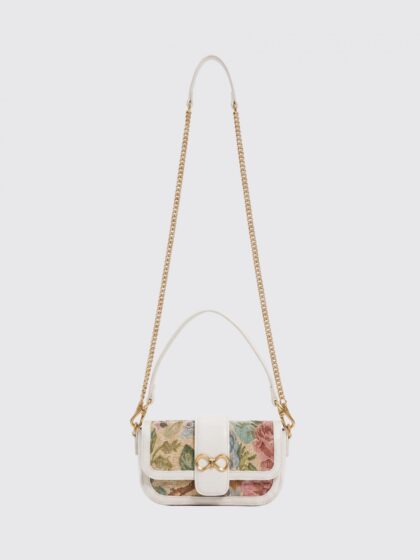 Twinset Floral Print Canvas Mini Shoulder Bag with Chain Strap