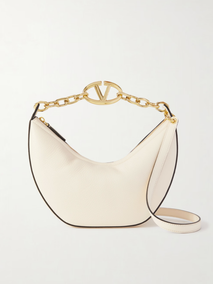 Valentino Garavani Ivory Leather Small Hobo Vlogo Shoulder Bag Black - Women