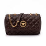 Versace Brown Quilted Leather Shoulder Strap Bag Beige - Women