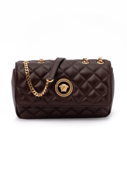 Versace Brown Quilted Leather Shoulder Strap Bag Beige - Women