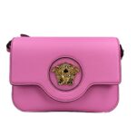 Versace La Medusa Pink Leather Shoulder Crossbody Bag Purse Gold - Women