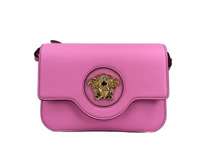 Versace La Medusa Pink Leather Shoulder Crossbody Bag Purse Gold - Women
