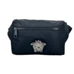 Versace Medusa Black Nylon Belt Bag Waist Fanny Pack Purse Silver - Women