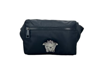 Versace Medusa Black Nylon Belt Bag Waist Fanny Pack Purse Silver - Women