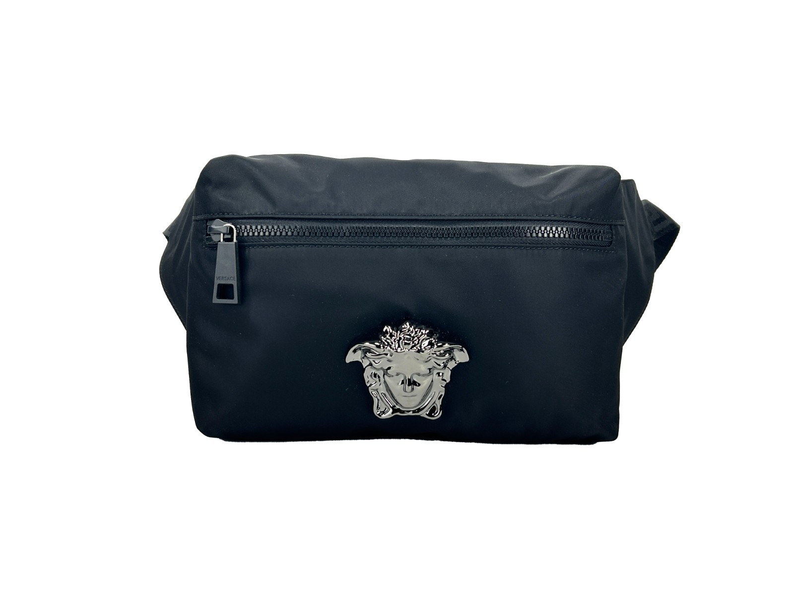 Versace Medusa Black Nylon Belt Bag Waist Fanny Pack Purse Silver - Women