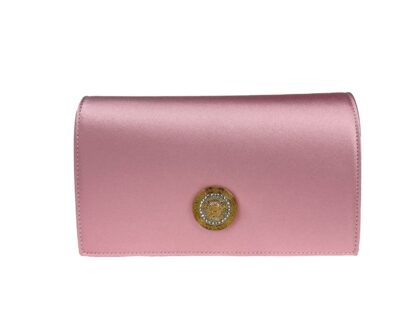 Versace Medusa Crystal Satin Mini Chain Crossbody Bag Purse Gold - Women