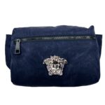 Versace Medusa Navy Nylon Belt Bag Waist Fanny Pack Purse Silver - Women