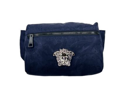 Versace Medusa Navy Nylon Belt Bag Waist Fanny Pack Purse Silver - Women