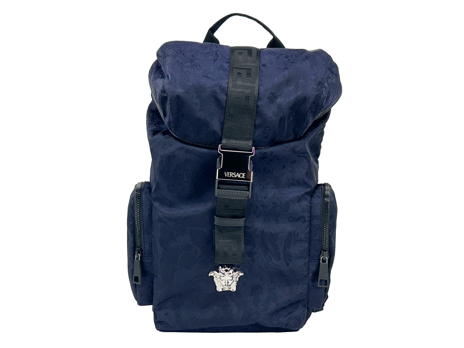 Versace Medusa Nylon Buckle Drawstring Backpack Bag Silver - Women