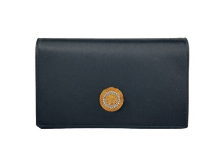 Versace Mini Chain Black Crossbody Wallet Bag Gold Fabric - Women
