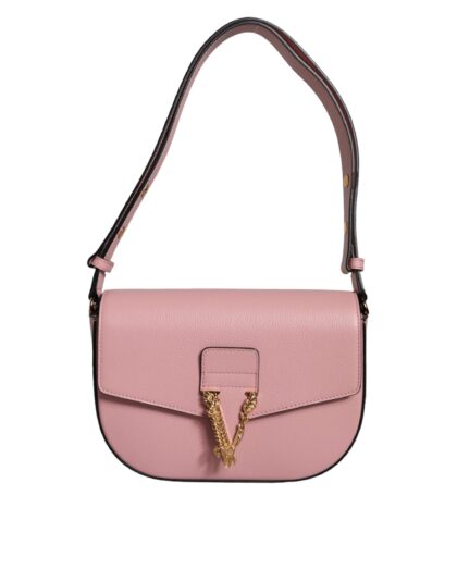 Versace Pink Grainy Calf Leather Logo Crossbody Shoulder Bag - Women
