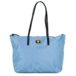 Versace Portuna Medusa Medium Cornflower Blue Nylon Leather Tote Bag Purse Gold - Women