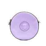 Versace Round Disco Lilac Pebbled Leather Camera Case Crossbody Bag Purse Gold - Women