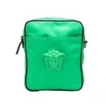 Versace Small Bright Green Nylon Fabric Medusa Crossbody Messenger Bag Purse Black - Women