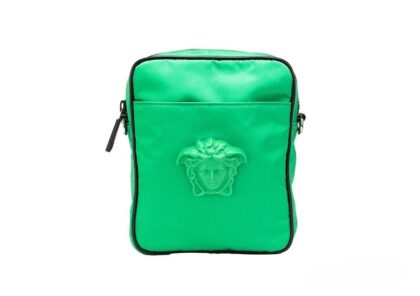 Versace Small Bright Green Nylon Fabric Medusa Crossbody Messenger Bag Purse Black - Women