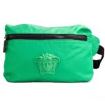 Versace Small Bright Green Nylon Matte Medusa Belt Bag Waist Fanny Pack Purse Black - Women
