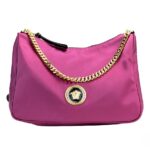 Versace Small Dahlia Nylon Fabric Medusa Pendant Crossbody Shoulder Purse Bag Gold Leather - Women