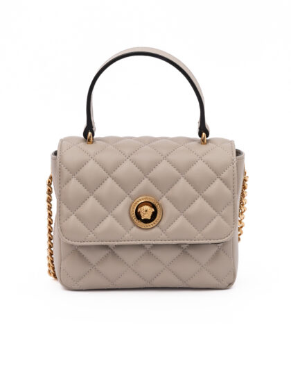 Versace Taupe Quilted Leather Handbag Beige Bag - Women