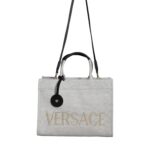 Versace White Top Handle Canvas Leather Logo Crossbody Tote Bag Black/white - Women