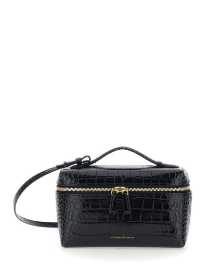 Victoria Beckham Black Crossbody Bag With Logo Lettering On The Front And Adjustable Removable Strap Leather For Women Calf Shoulder - Women
