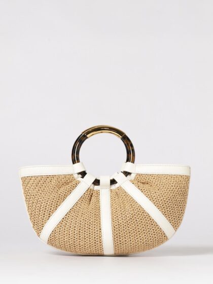 COCCINELLE Shell Medium Bag in Crochet Raffia and Hammered Leather