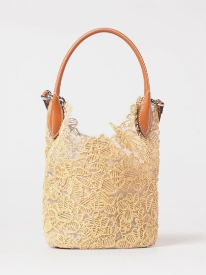 ERMANNO SCERVINO Embroidered Floral Motif Mesh Nylon And Raffia Bag