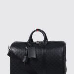 GUCCI GG Emblem Leather Duffle Bag with Embossed GG Monogram
