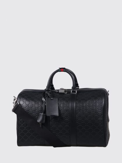 GUCCI GG Emblem Leather Duffle Bag with Embossed GG Monogram