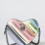 KURT GEIGER LONDON Kensington Heart-Shaped Leather Mini Bag with Multicolor Stripes and Rhinestones