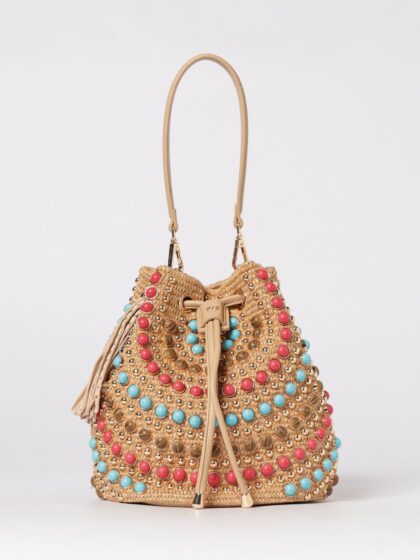 LA CARRIE Andromeda Raffia Bag with Stones and Studs