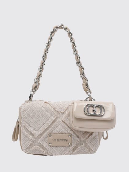 LA CARRIE Tweed Mini Shoulder Bag with Woven Chain Handle