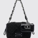 LA CARRIE Tweed Mini Shoulder Bag with Woven Chain Handle