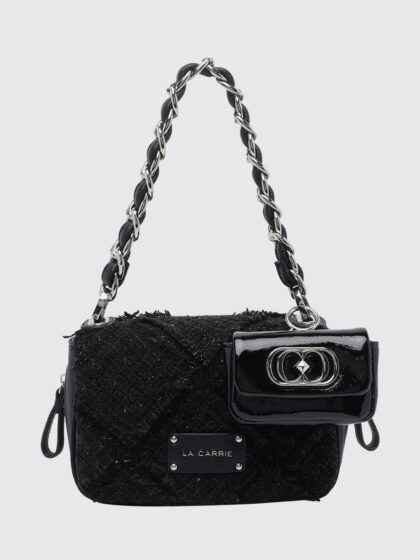 LA CARRIE Tweed Mini Shoulder Bag with Woven Chain Handle