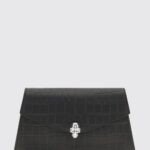 McQueen Mini Bag in Croc-Effect Calfskin Leather with Skull