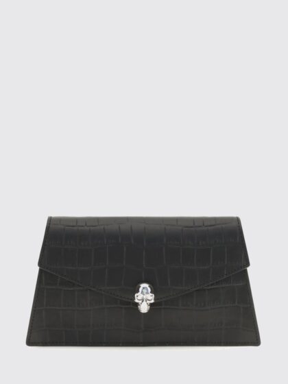 McQueen Mini Bag in Croc-Effect Calfskin Leather with Skull