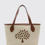 MULBERRY Tote Bag with Graphic Print and Contrast Trims in Leather and Cotton