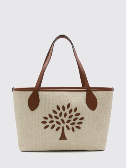 MULBERRY Tote Bag with Graphic Print and Contrast Trims in Leather and Cotton
