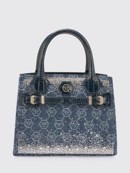 PHILIPP PLEIN Denim Bag with Rhinestone Hexagon