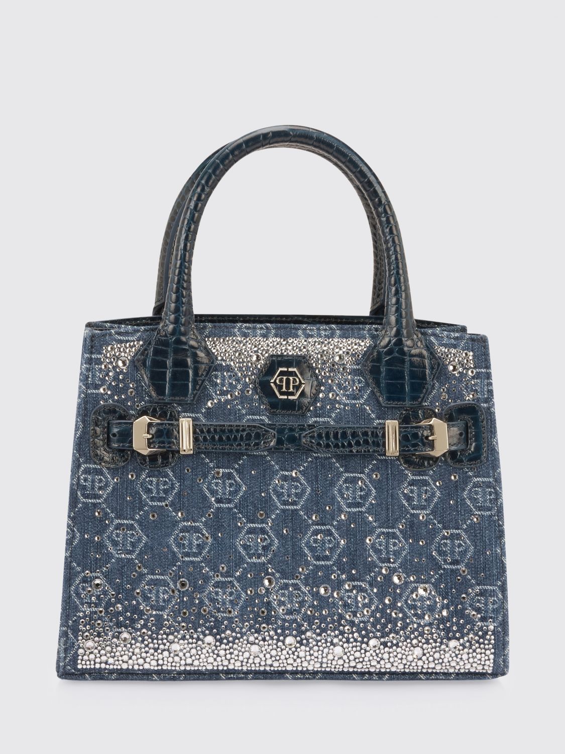 PHILIPP PLEIN Denim Bag with Rhinestone Hexagon