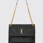 SAINT LAURENT Niki Chevron Quilted Leather Shoulder Bag with YSL Monogram