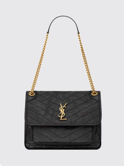 SAINT LAURENT Niki Chevron Quilted Leather Shoulder Bag with YSL Monogram