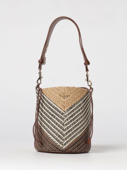 Twinset Striped Raffia Bucket Bag