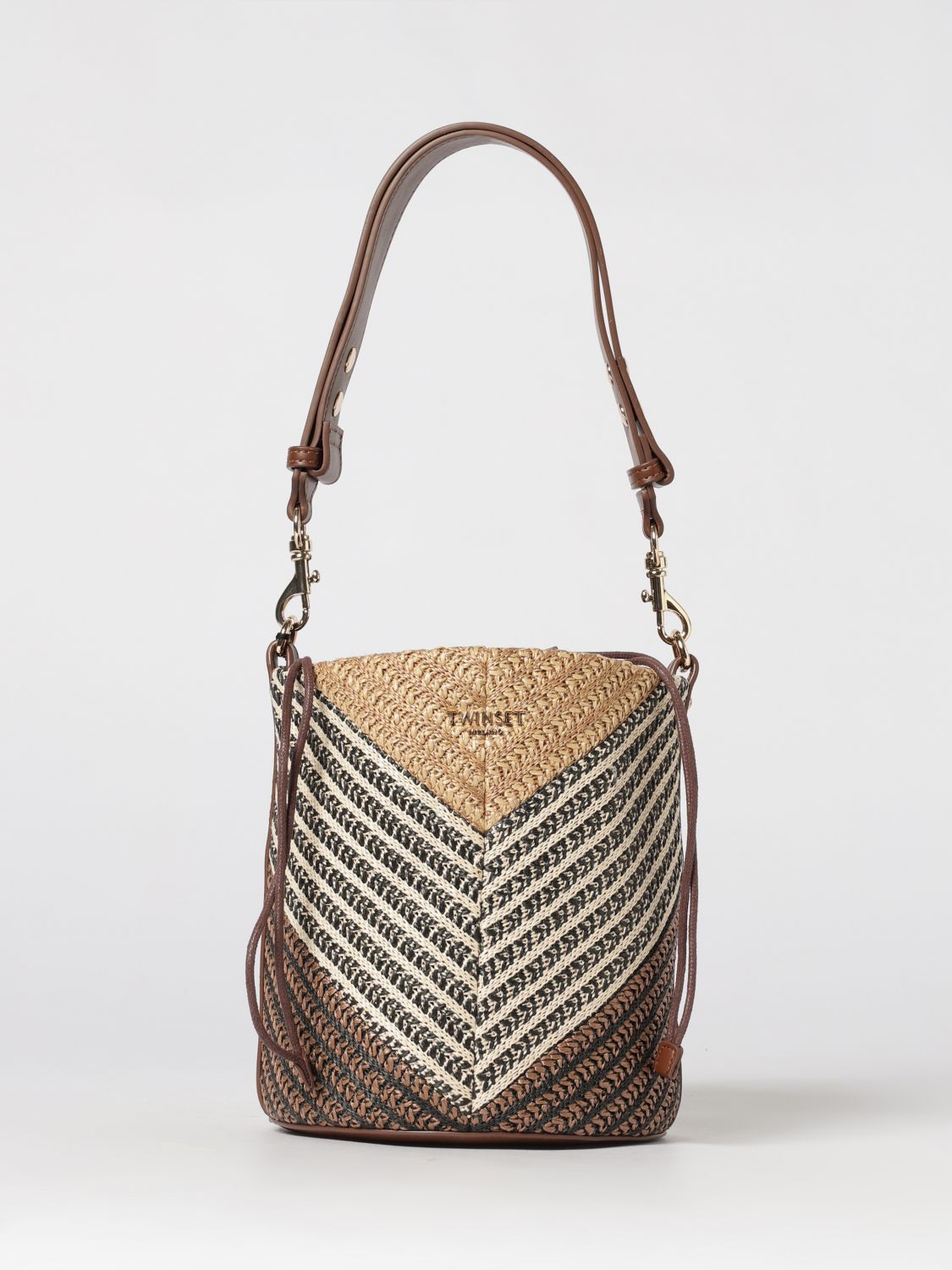 Twinset Striped Raffia Bucket Bag