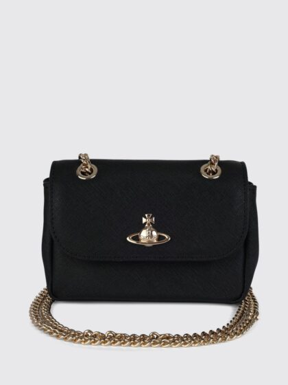 VIVIENNE WESTWOOD Victoria Saffiano Leather Mini Shoulder Bag with Orb Logo