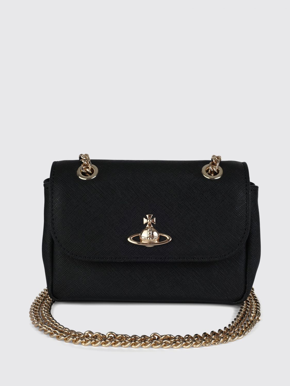 VIVIENNE WESTWOOD Victoria Saffiano Leather Mini Shoulder Bag with Orb Logo