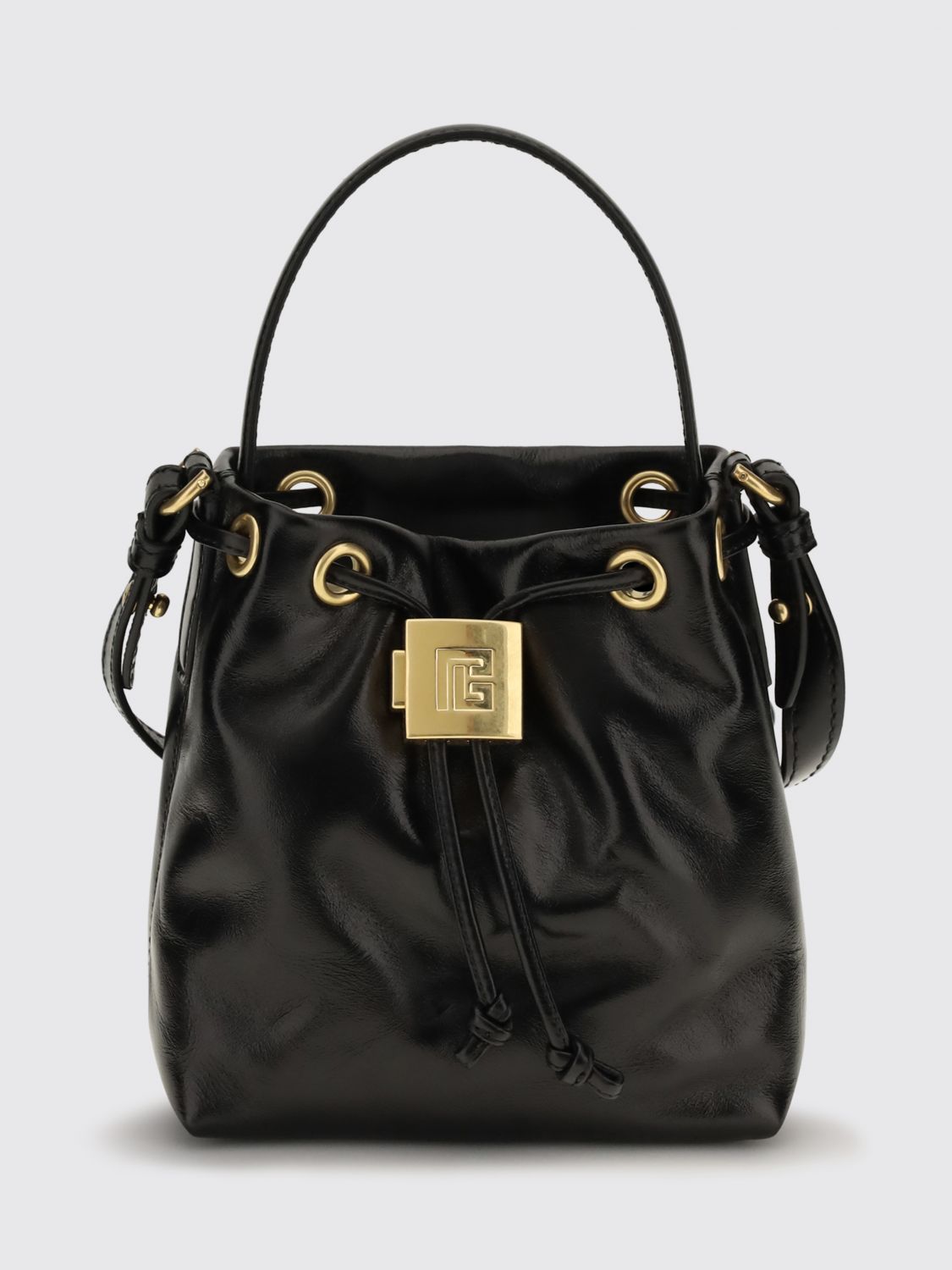 BALMAIN Pulse Leather Mini Bag with Drawstring Closure and Padlock