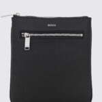BOSS Rectangular Leather Crossbody Bag with Contrast Logo and Zip Closure