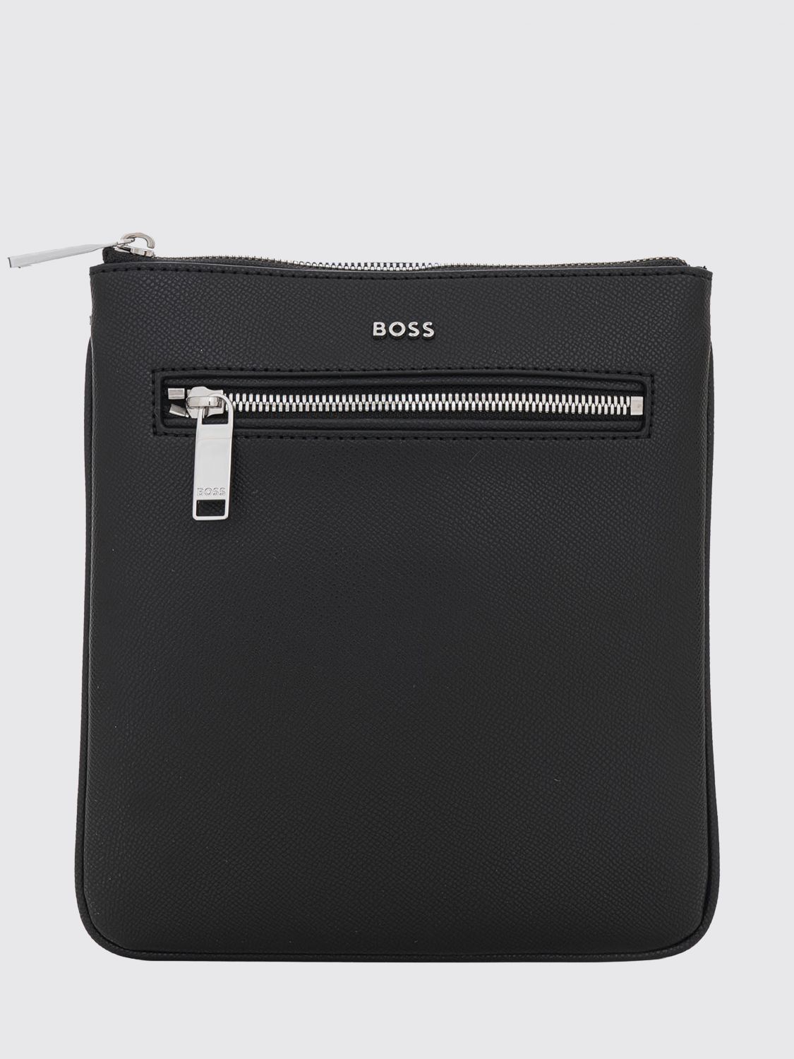 BOSS Rectangular Leather Crossbody Bag with Contrast Logo and Zip Closure